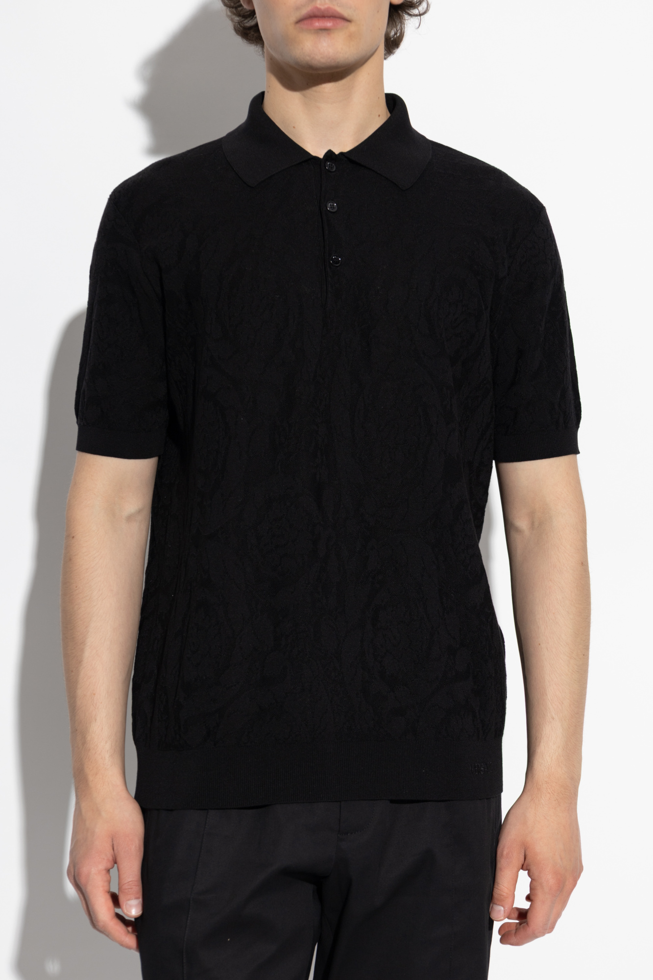 Tシャツ・カットソー VERSACE Black Silk Blend Polo Shirt Black Polo with embroidered logo Versace Jeans Couture